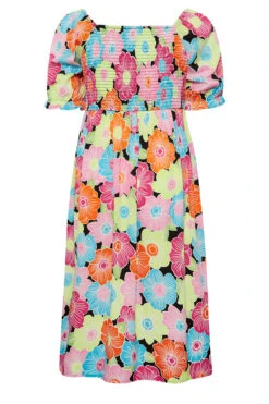 YOURS Curve Pink & Blue Floral Print Shirred Midi Dress -JOICY Clothing Shop 8f9fb97b b80f 46 137285 Y