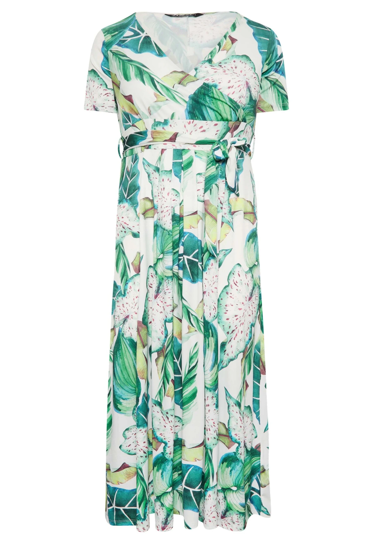 YOURS Curve White Leaf Print Maxi Wrap Dress 5 YOURS Curve White Leaf Print Maxi Wrap Dress - Image 5