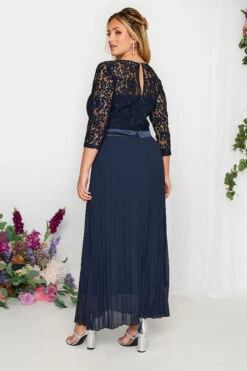 YOURS LONDON Curve Navy Blue Lace Pleated Maxi Dress -JOICY Clothing Shop 91ed6a58 f3e5 4d 161900 C