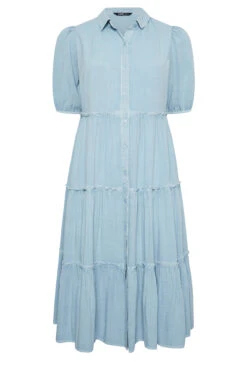 YOURS Curve Blue Acid Wash Tiered Chambray Denim Shirt Dress -JOICY Clothing Shop 93fa6729 403c 45 137436 X