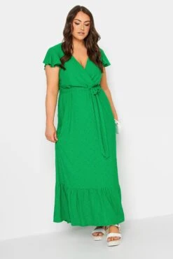 YOURS Curve Green Broderie Anglaise Wrap Maxi Dress