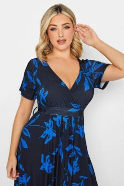 YOURS Curve Cobalt Blue Leaf Print Maxi Wrap Dress -JOICY Clothing Shop 947f283c d8a8 45 302159 D