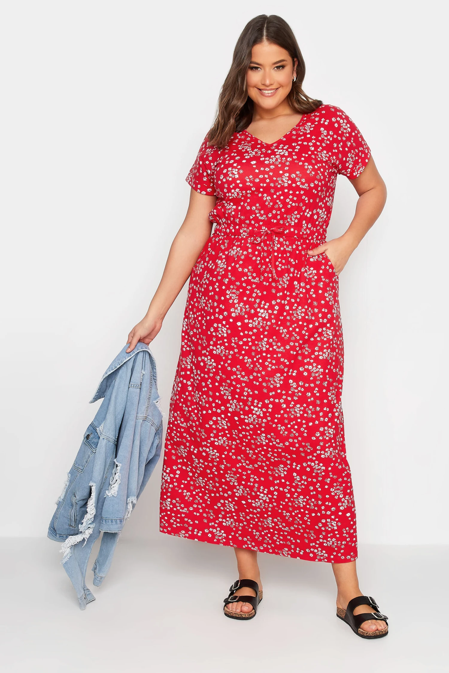 YOURS Curve Red Floral Print Maxi T-Shirt Dress 1 YOURS Curve Red Floral Print Maxi T-Shirt Dress