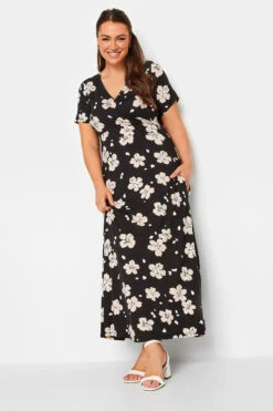 YOURS Curve Black Floral Print V-Neck Midaxi Dress