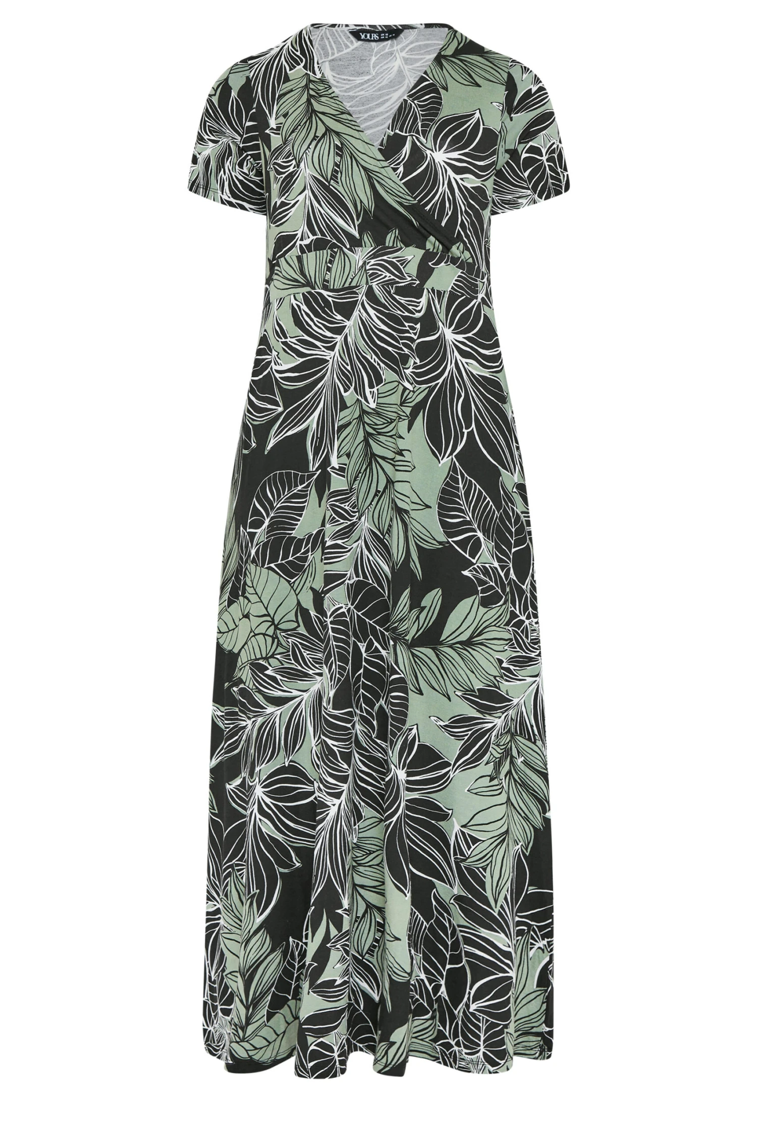 YOURS Curve Black Leaf Print V-Neck Midaxi Dress 5 YOURS Curve Black Leaf Print V-Neck Midaxi Dress - Image 5