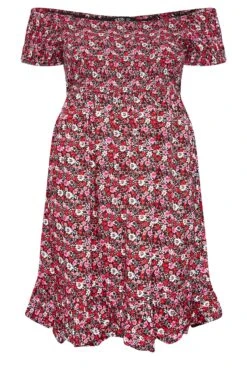 YOURS Curve Pink Floral Shirred Bardot Mini Dress -JOICY Clothing Shop 967efccc 10d9 47 137465 X