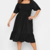 YOURS Curve Black Shirred Broderie Anglaise Midaxi Dress