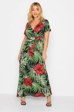 YOURS Curve Green & Red Floral Front Tie Maxi Dress
