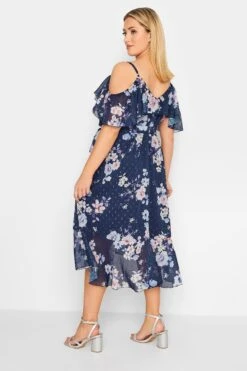 YOURS LONDON Curve Blue Floral Cold Shoulder Wrap Dress -JOICY Clothing Shop 993bc766 68b0 42 162051 C