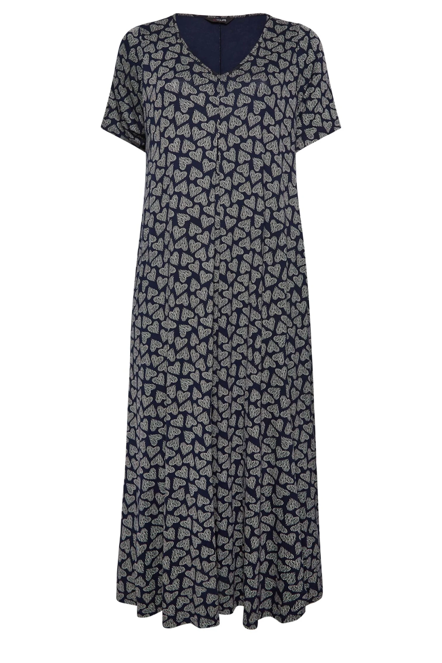 YOURS Curve Navy Blue Heart Print Maxi Dress 5 YOURS Curve Navy Blue Heart Print Maxi Dress - Image 5