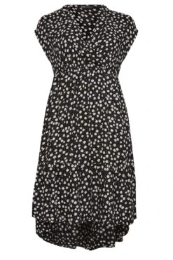 YOURS Curve Black Daisy Print High Low Wrap Dress -JOICY Clothing Shop 9aee6d0e 019e 4e 137469 X