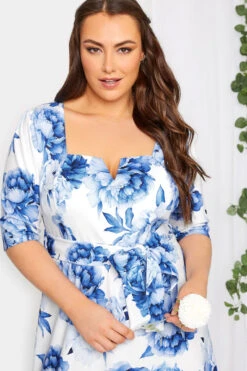 YOURS LONDON Curve White & Blue Notch Neck Floral Dress -JOICY Clothing Shop 9af1c683 c890 4c 162091 D
