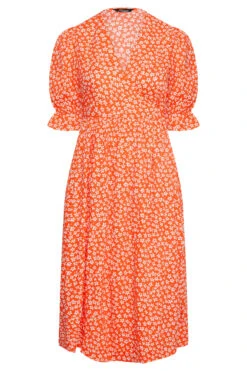 LIMITED COLLECTION Curve Orange Ditsy Wrap Dress -JOICY Clothing Shop 9c386737 6b86 41 214396 X
