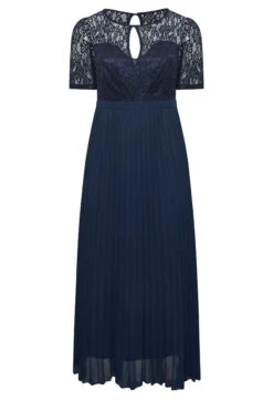 YOURS LONDON Curve Navy Blue Lace Puff Sleeve Pleated Maxi Dress -JOICY Clothing Shop 9cbdc172 b38c 43 161903 X