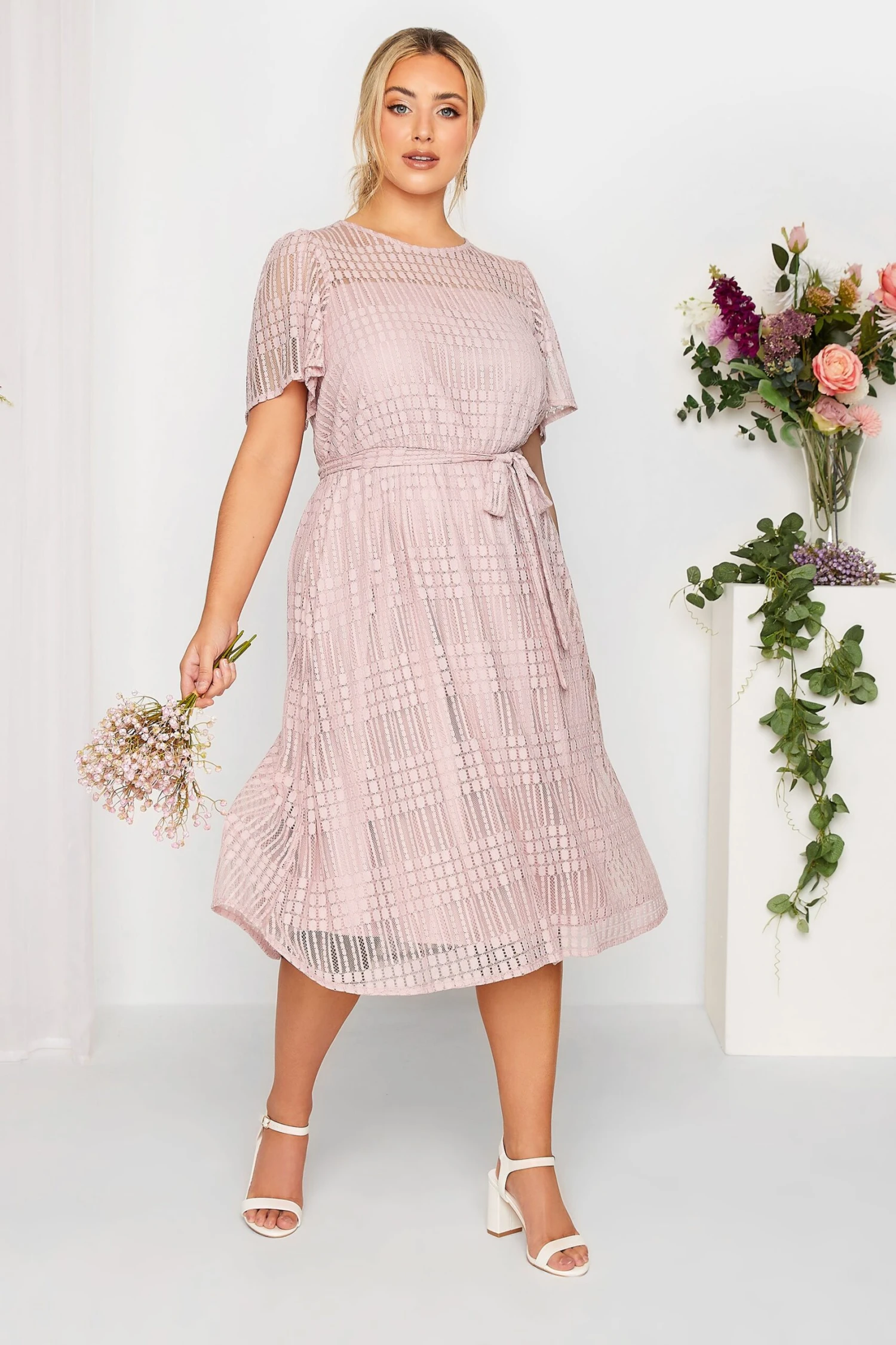 YOURS LONDON Curve Light Pink Lace Skater Dress 1 YOURS LONDON Curve Light Pink Lace Skater Dress