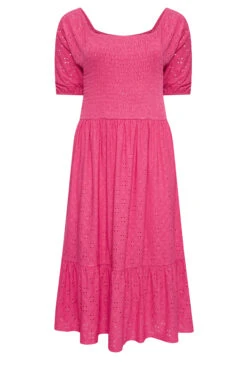 YOURS Curve Pink Shirred Broderie Anglaise Midaxi Dress -JOICY Clothing Shop 9e34f506 7572 40 137541 X