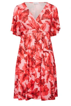 YOURS LONDON Curve Pink Tropical Floral Print Wrap Dress -JOICY Clothing Shop a081dcd1 4023 45 162202 X