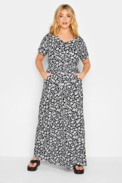YOURS Curve Black Floral Maxi T-Shirt Dress
