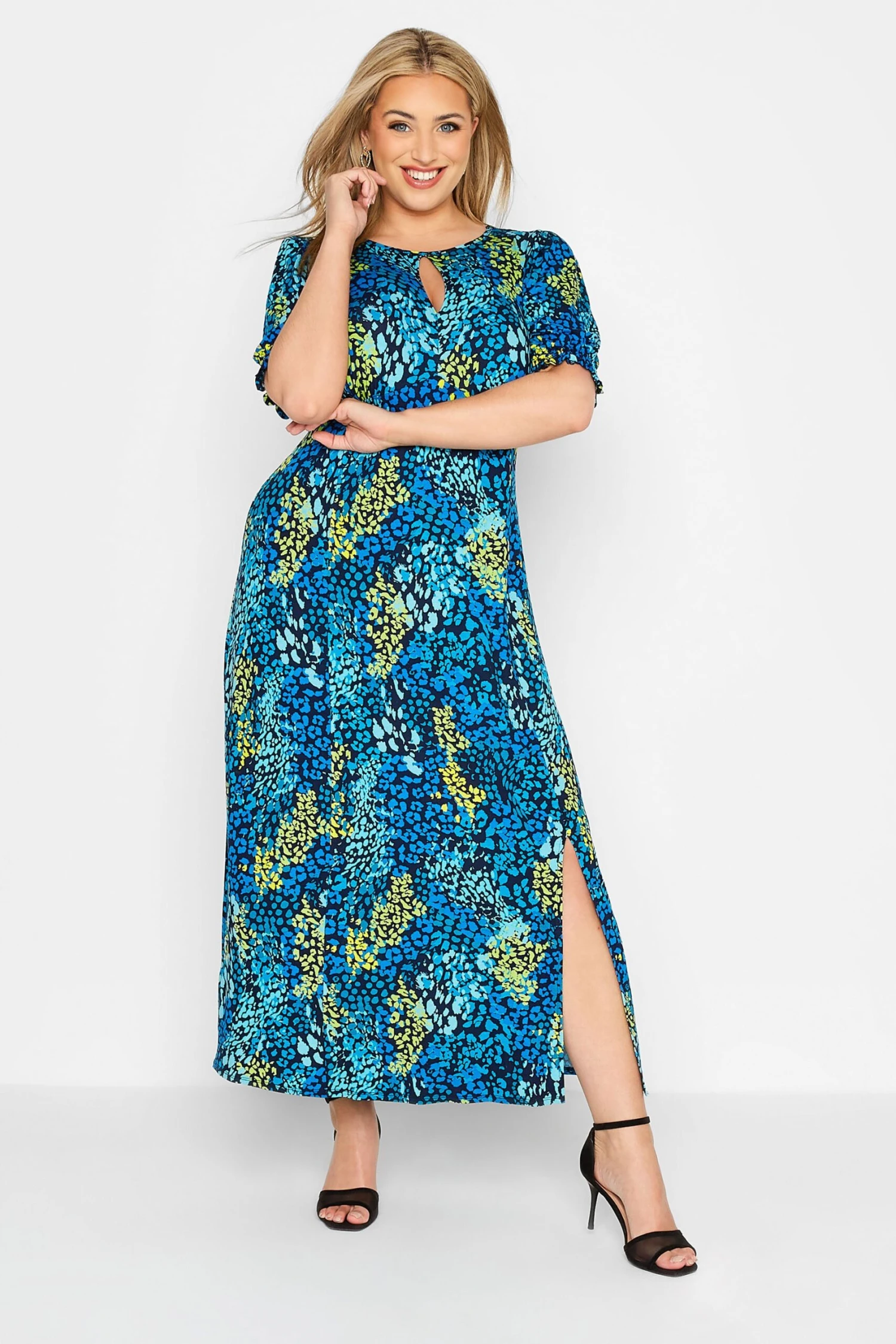 YOURS LONDON Curve Blue Animal Print Keyhole Maxi Dress 1 YOURS LONDON Curve Blue Animal Print Keyhole Maxi Dress