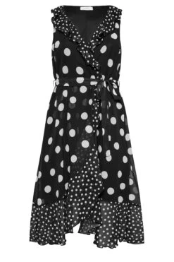 YOURS LONDON Curve Black Polka Dot Print Double Ruffle Wrap Dress -JOICY Clothing Shop a481f4c4 3053 4c 162055 X
