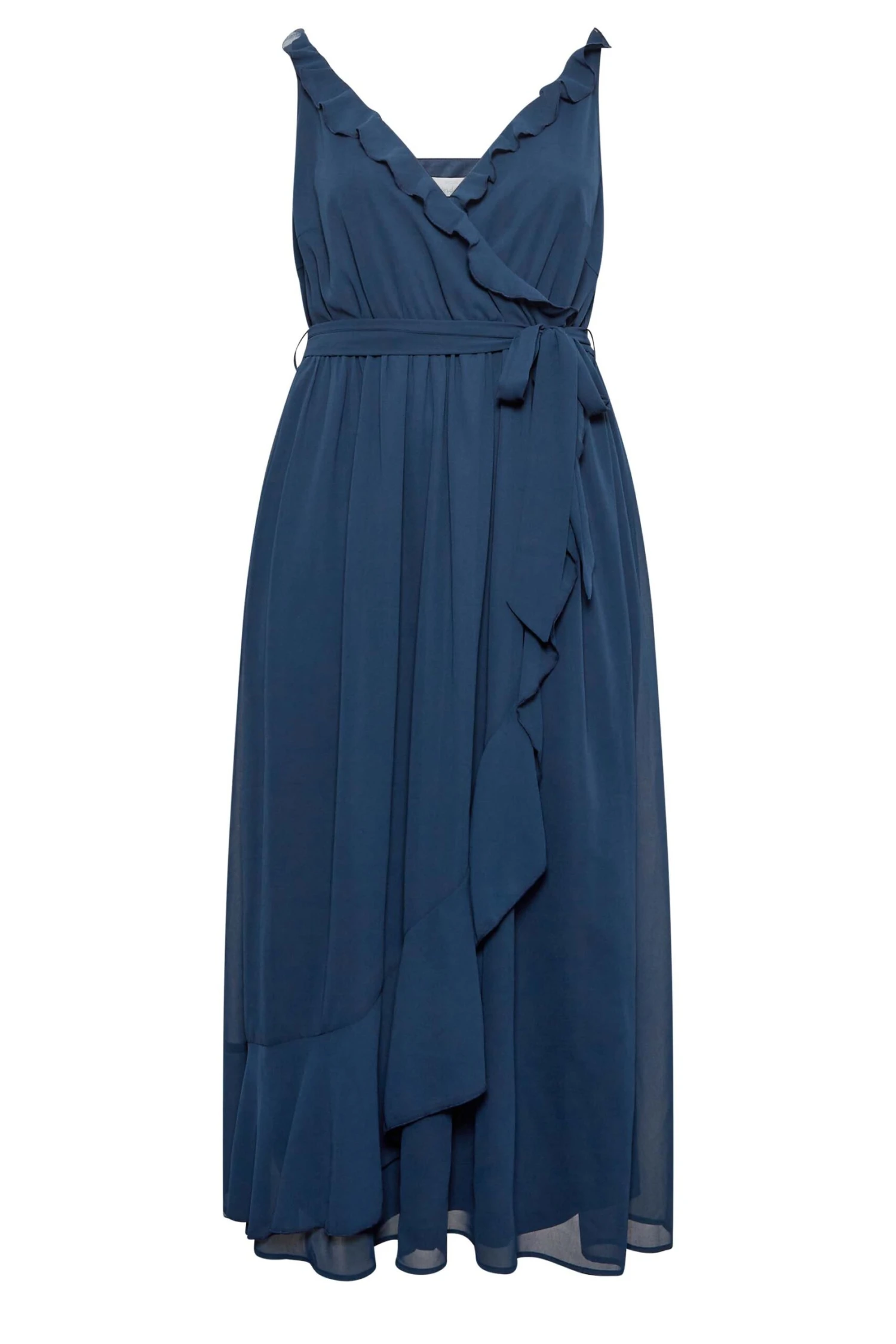 YOURS LONDON Curve Navy Blue Ruffle Wrap Dress 5 YOURS LONDON Curve Navy Blue Ruffle Wrap Dress - Image 5