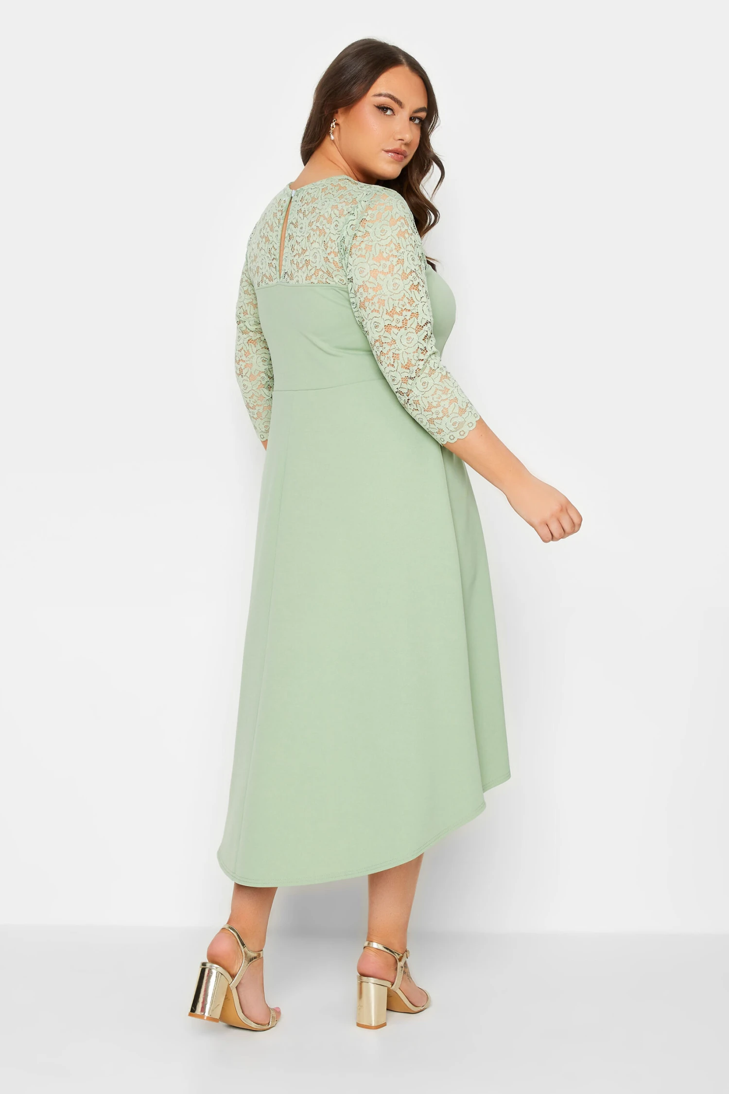 YOURS LONDON Curve Sage Green Lace Sweetheart Midi Dress 2 YOURS LONDON Curve Sage Green Lace Sweetheart Midi Dress - Image 2