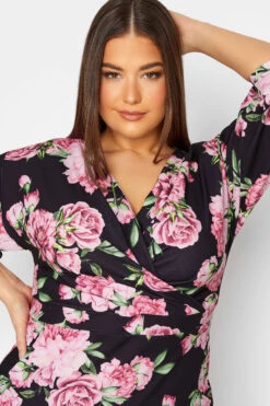 YOURS LONDON Curve Black Floral Drop Shoulder Wrap Dress -JOICY Clothing Shop a6e38277 f9a9 43 162044 D