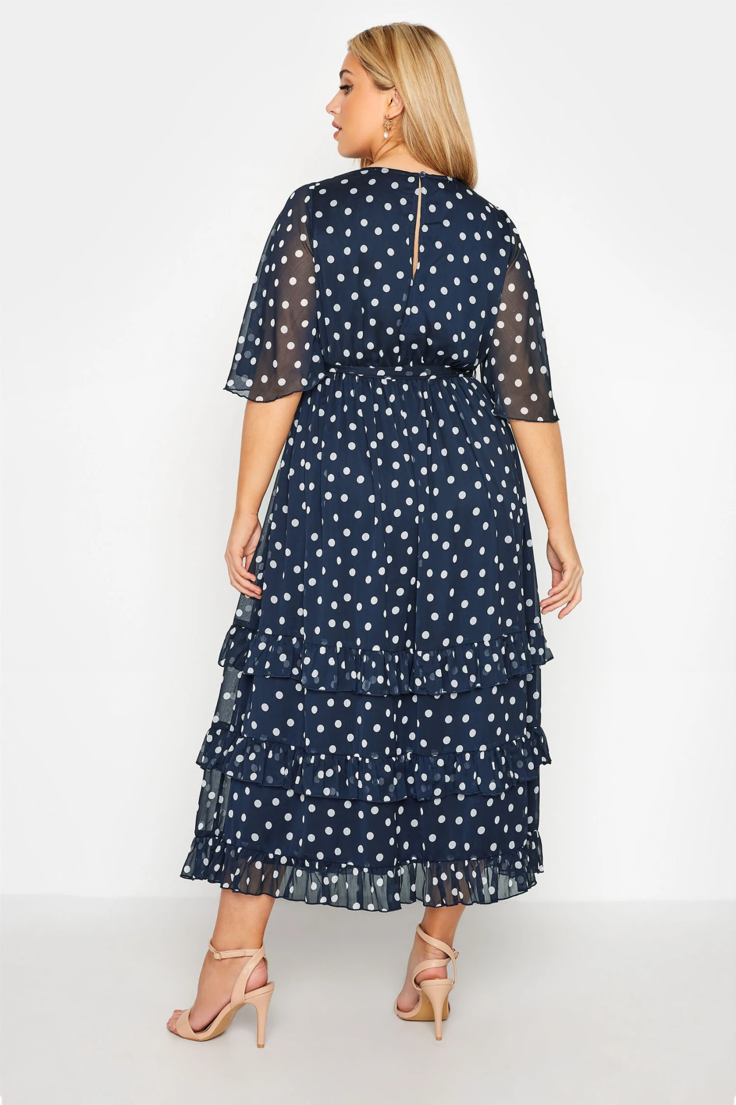 YOURS LONDON Curve Navy Blue Polka Dot Ruffle Maxi Dress 3 YOURS LONDON Curve Navy Blue Polka Dot Ruffle Maxi Dress - Image 3