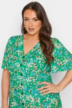 YOURS LONDON Curve Green Floral Print Button Through Tea Dress -JOICY Clothing Shop a7db8dcf c12c 4b 161579 D