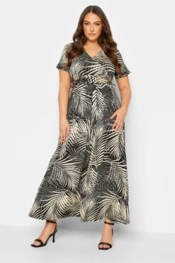 YOURS Curve Black Leaf Print Wrap Dress