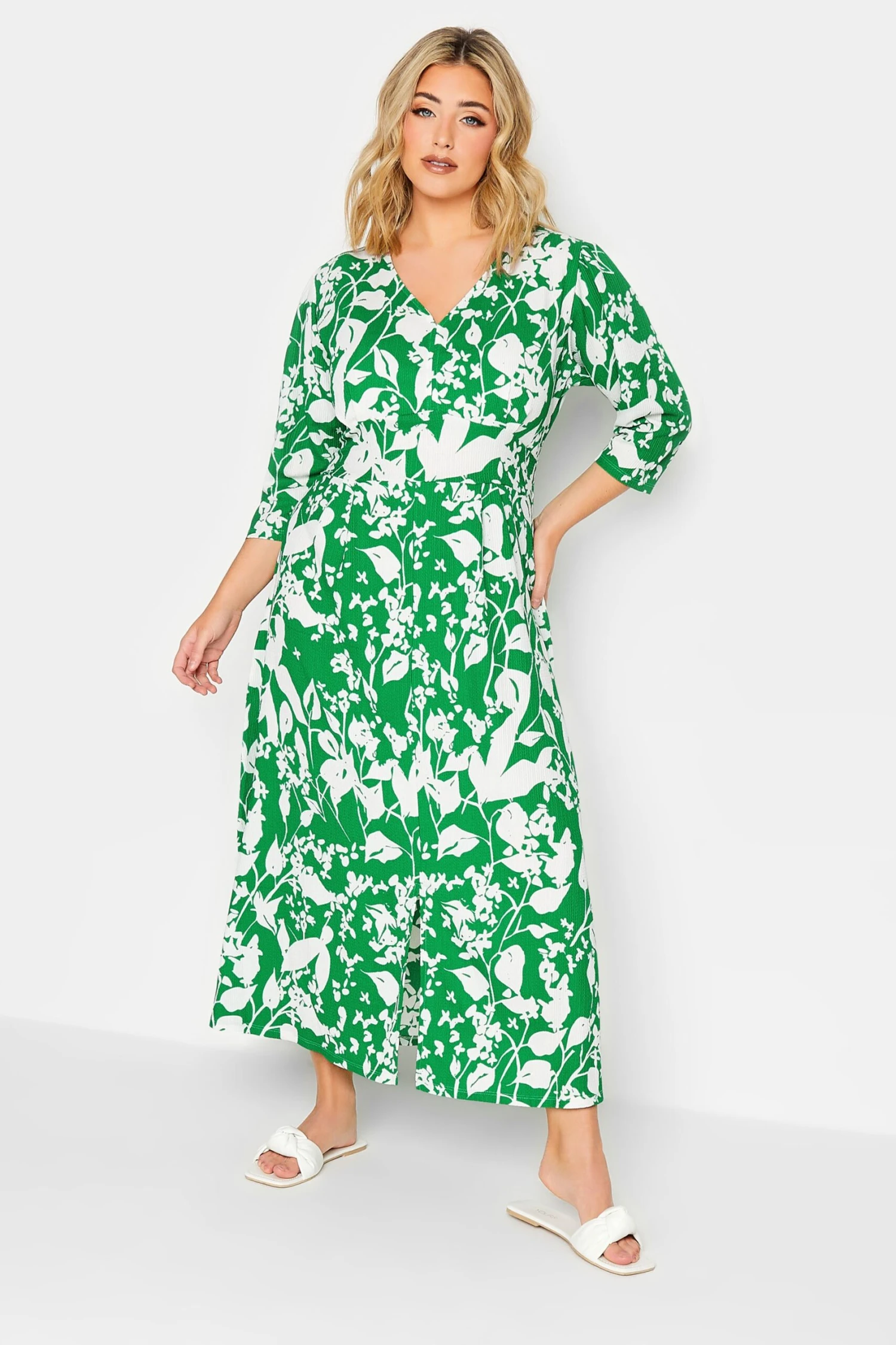 YOURS Curve Green Floral Split Front Dress 1 YOURS Curve Green Floral Split Front Dress