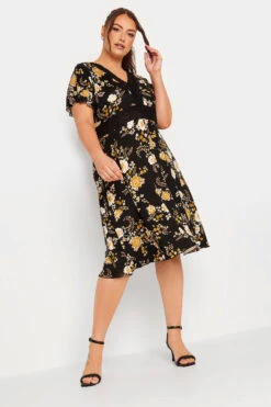 YOURS Curve Black Floral Print Lace Detail Dress