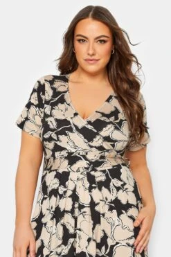 YOURS Curve Black & Beige Brown Floral Wrap Front Tie Maxi Dress -JOICY Clothing Shop afbbad0f 7404 45 137435 D