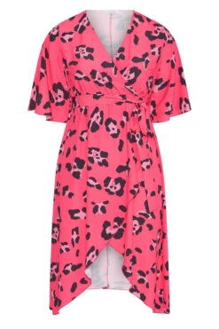 YOURS LONDON Curve Bright Pink Leopard Print Midi Wrap Dress -JOICY Clothing Shop aff73140 e51a 41 161388 F