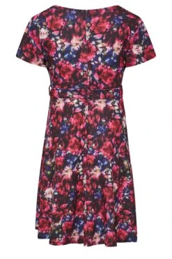 YOURS LONDON Curve Pink & Blue Floral Wrap Skater Dress -JOICY Clothing Shop b1f31022 fc6f 45 161791 Y