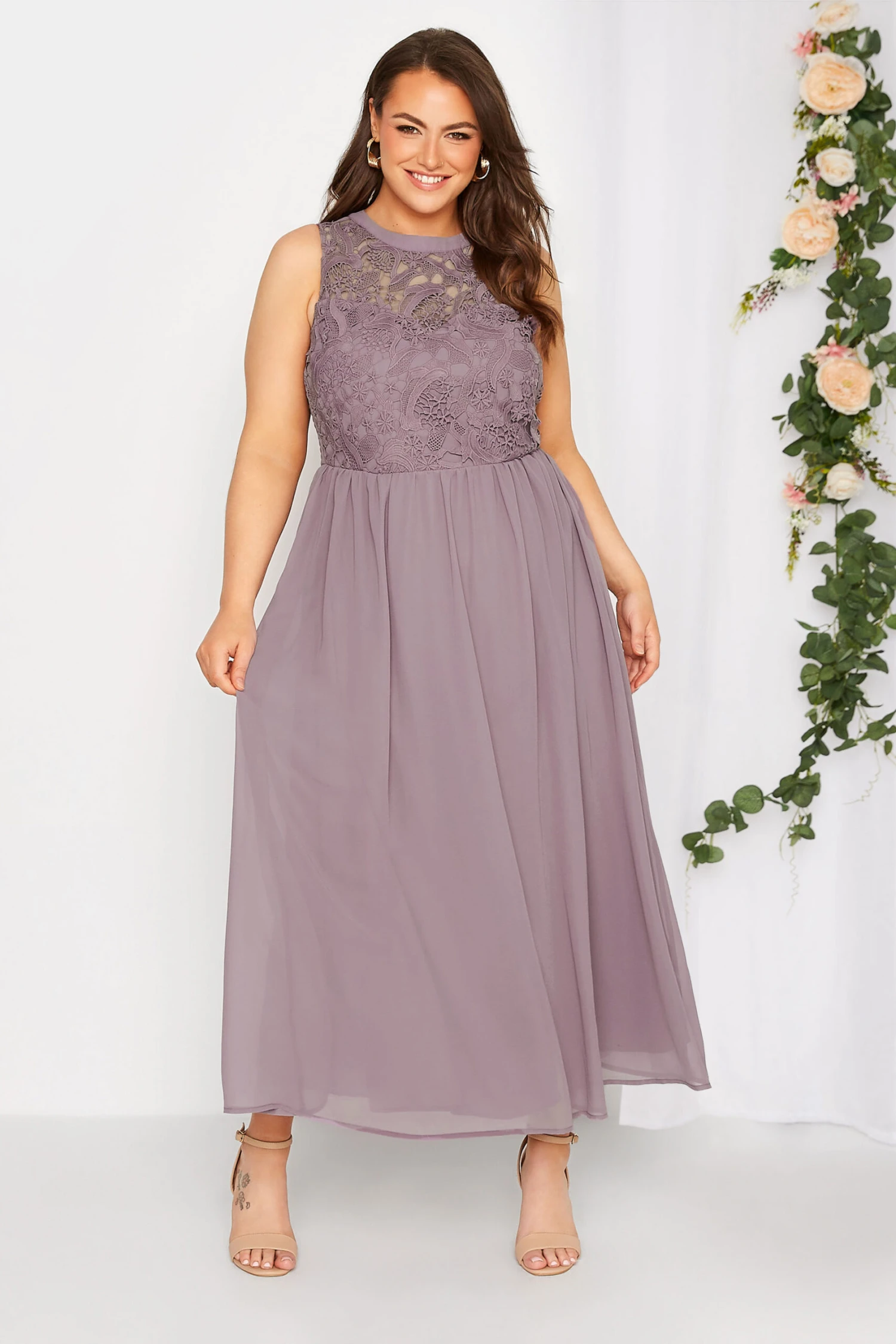 YOURS LONDON Curve Purple Lace Front Chiffon Maxi Dress 1 YOURS LONDON Curve Purple Lace Front Chiffon Maxi Dress
