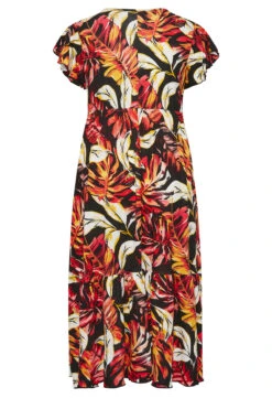 YOURS Curve Black & Orange Leaf Print Frill Sleeve Wrap Maxi Dress -JOICY Clothing Shop b2586c92 ad84 40 301900 Y