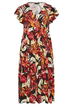 YOURS Curve Black & Orange Leaf Print Frill Sleeve Wrap Maxi Dress -JOICY Clothing Shop b46642d1 40c3 46 301900 X