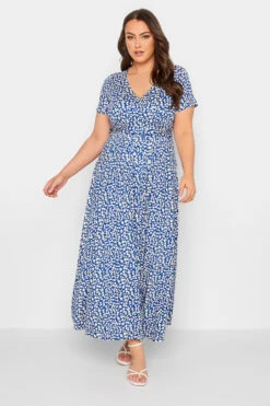 YOURS Curve Blue Ditsy Floral Wrap Dress