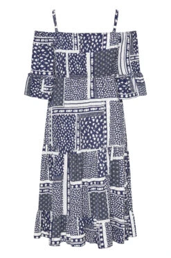 LIMITED COLLECTION Curve Navy Blue Patchwork Print Cold Shoulder Dress -JOICY Clothing Shop b6364ad3 08dd 4b 217037 Y