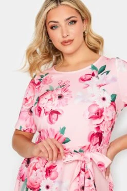 YOURS LONDON Curve Pink Floral Print Skater Dress -JOICY Clothing Shop b6698800 d63b 4a 162215 C