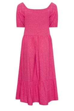 YOURS Curve Pink Shirred Broderie Anglaise Midaxi Dress -JOICY Clothing Shop b8919028 f120 46 137541 Y