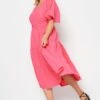 LIMITED COLLECTION Curve Hot Pink Textured Tiered Smock Dress