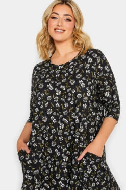 YOURS Curve Black Daisy Print Drape Pocket Mini Dress -JOICY Clothing Shop bc2438b7 9bb5 4a 301908 D