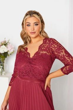 YOURS LONDON Curve Burgundy Red Lace Pleated Maxi Dress -JOICY Clothing Shop be68ca9d d33e 46 161009 D