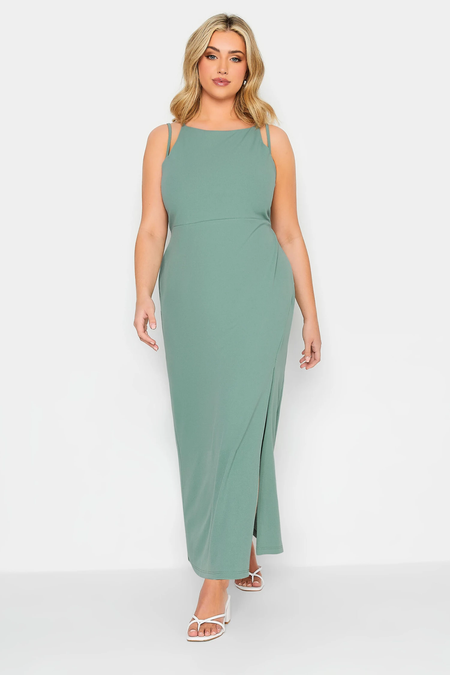 YOURS PETITE Curve Sage Green Split Hem Maxi Dress 1 YOURS PETITE Curve Sage Green Split Hem Maxi Dress