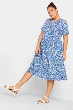 YOURS Curve Blue Floral Smock Dress