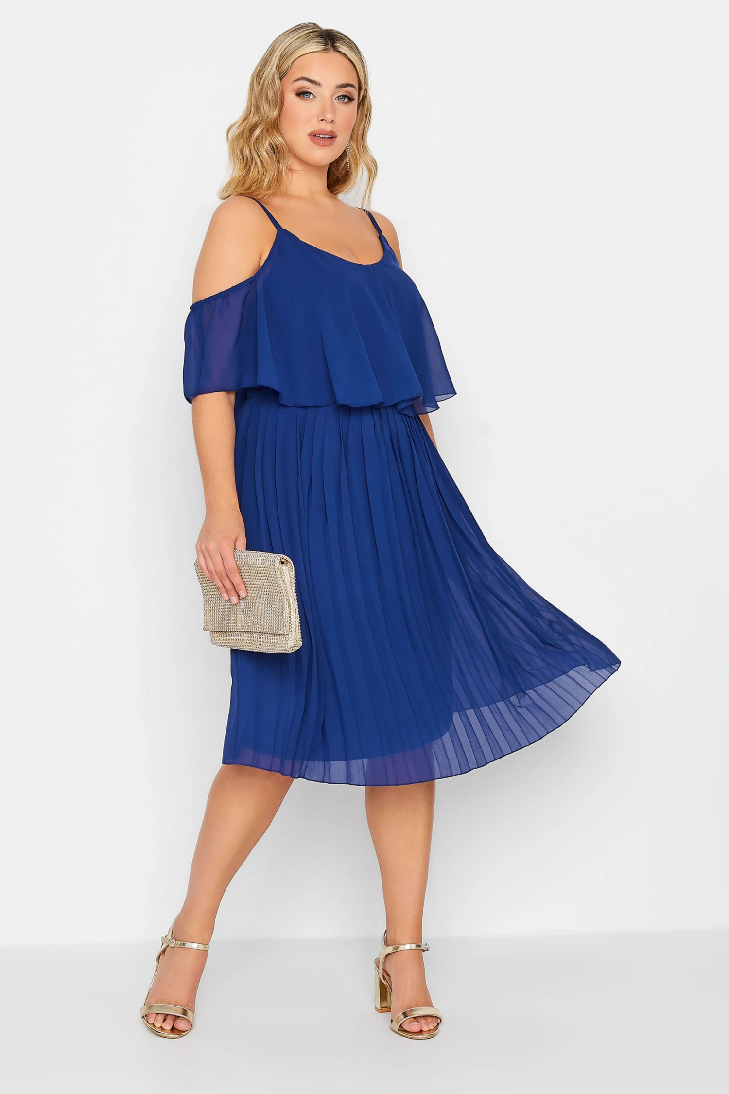 YOURS LONDON Curve Cobalt Blue Pleated Overlay Midi Dress 1 YOURS LONDON Curve Cobalt Blue Pleated Overlay Midi Dress