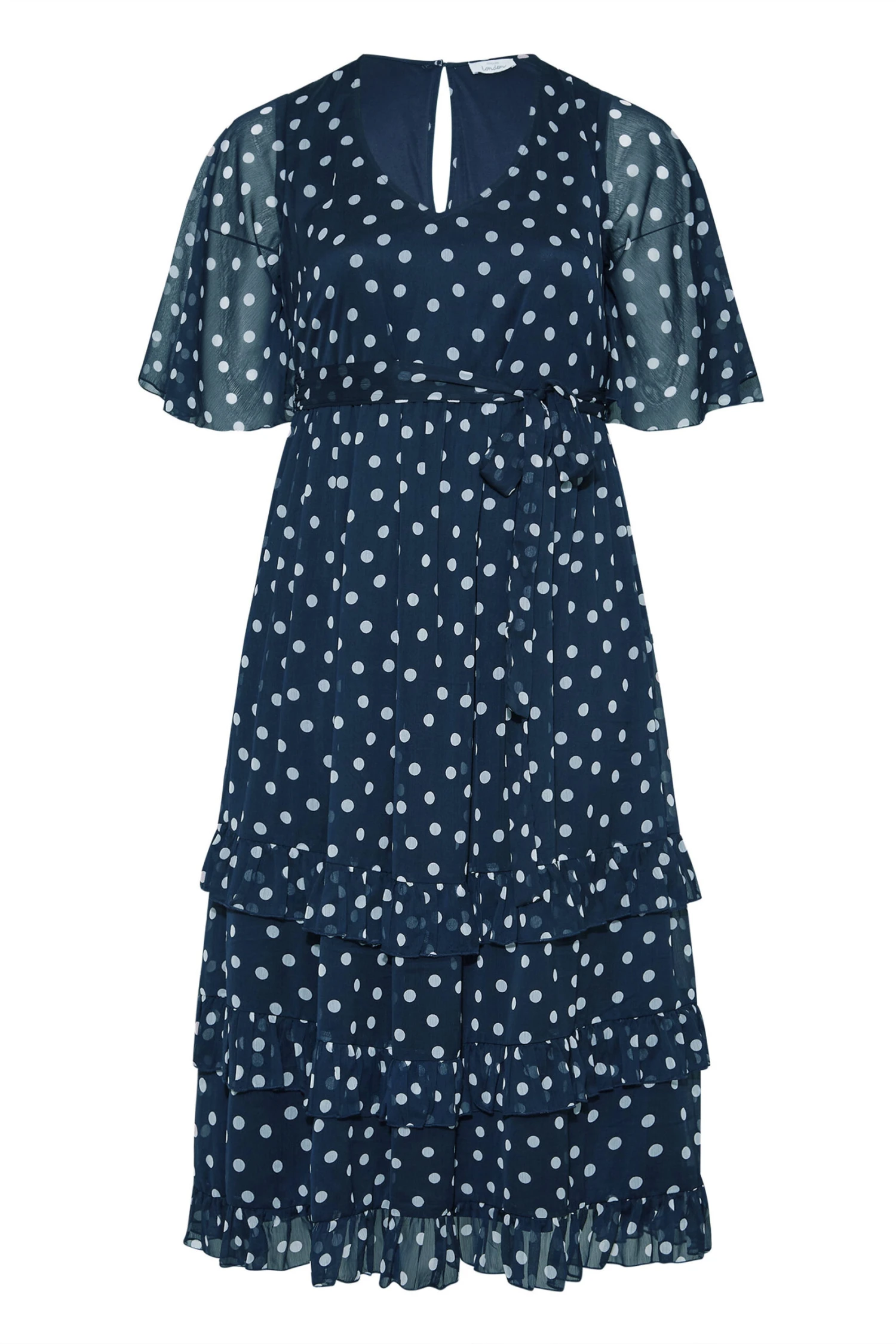 YOURS LONDON Curve Navy Blue Polka Dot Ruffle Maxi Dress 6 YOURS LONDON Curve Navy Blue Polka Dot Ruffle Maxi Dress - Image 6