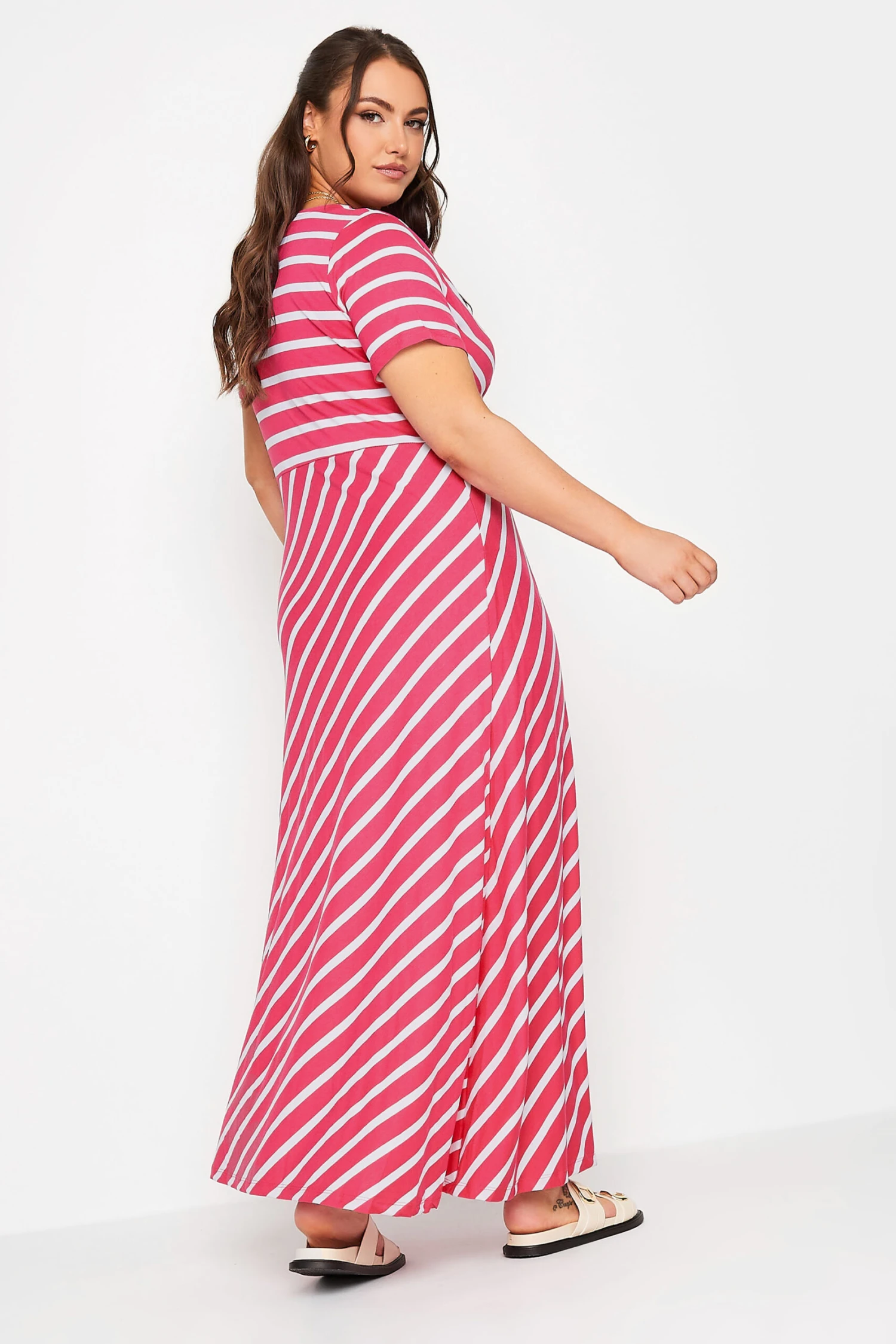 YOURS Curve Pink Stripe Swing Maxi Dress 2 YOURS Curve Pink Stripe Swing Maxi Dress - Image 2